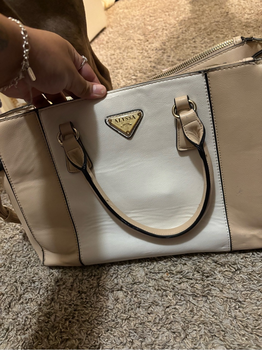 Two-Tone Cream & White Tote Bag